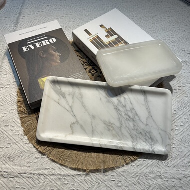 天然大理石奢石玉石高级感轻奢方形办公室收纳洗漱收纳托盘