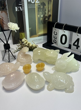 天然大理石玉石奢石各种高级轻奢小可爱动物摆件