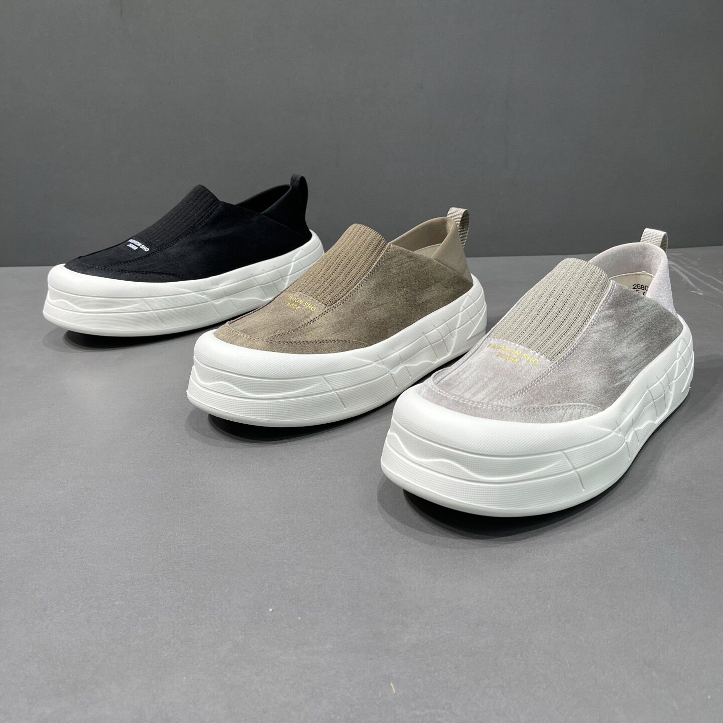 有范男鞋夏季一脚蹬厚底增高休闲鞋舒适透气针织布面拼接时尚板鞋