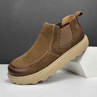 有范男鞋春季厚底增高套筒休闲鞋复古软面牛皮个性另类时尚高帮鞋