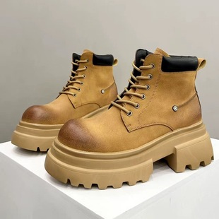 另类街拍时尚 有范男鞋 靴户外耐磨个性 厚底增高工装 潮流马丁靴 冬季