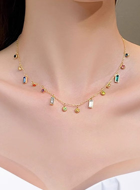 Loga.Py 彩色锆石多巴胺项链女夏2025新款锁骨链小众设计个性气质
