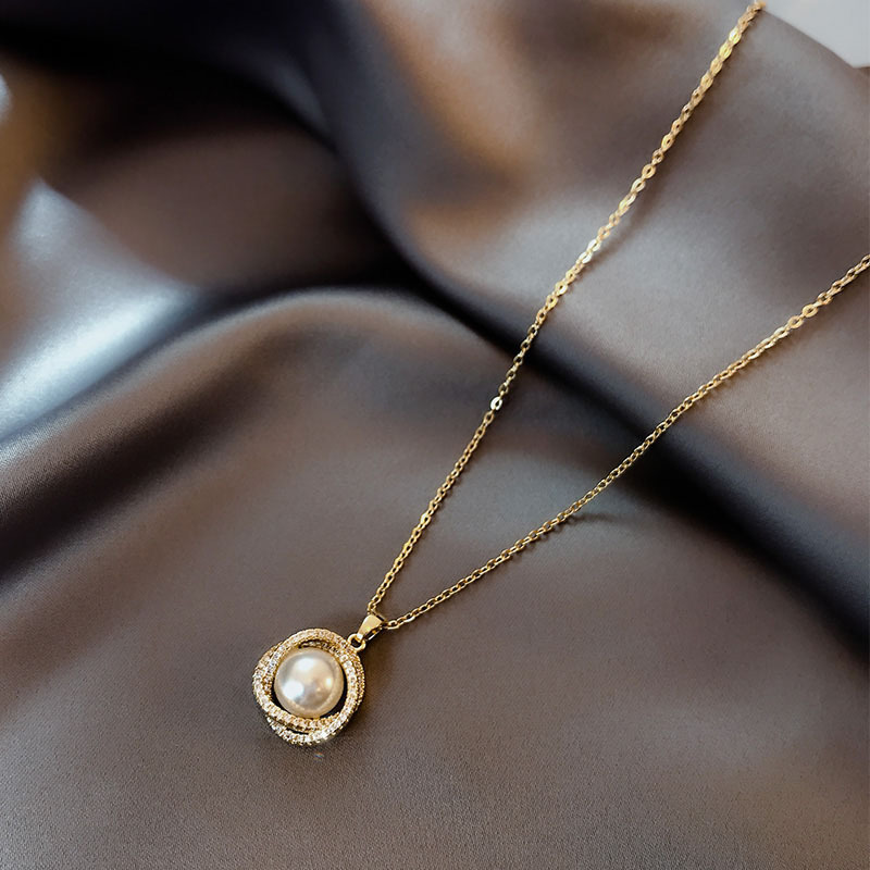 百搭镶钻锆石珍珠项链女