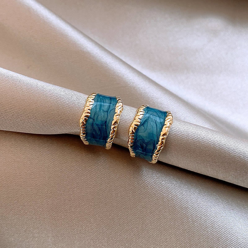 小众设计蓝色滴釉耳钉