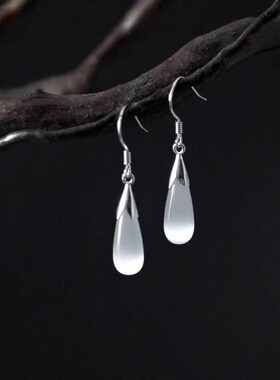 Loga.Py 中国风水滴猫眼石耳环女2025新款爆款复古风气质耳坠小众