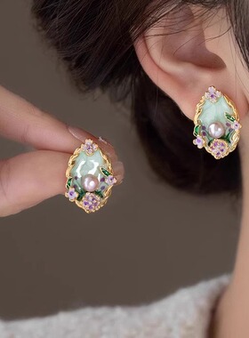 Loga.Py 莫奈花园珍珠耳环2025爆款油画耳钉女小众设计精致耳饰夏