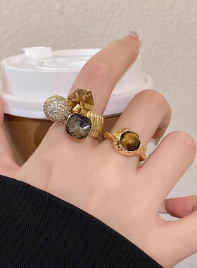 Loga.Py 夸张美拉德方块开口戒指女小众设计指环时尚个性配饰百搭