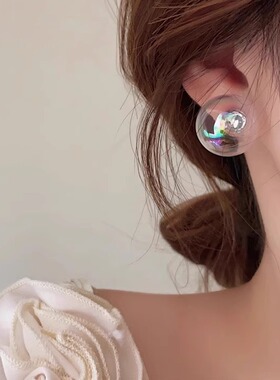 Loga.Py 超仙七彩透明玻璃圆球个性耳钉极简冷淡风小众耳环女ins