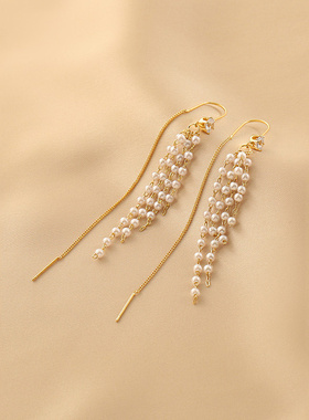 Loga.Py 珍珠耳线女！小众设计感串珠耳饰时尚气质女神范长款耳环