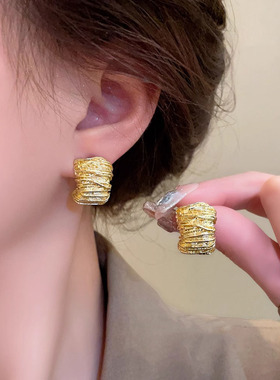 Loga.Py 复古金属质感褶皱耳环女独特精致设计感小众气质时髦耳钉