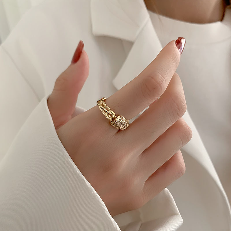 时尚个性微镶钻戒指女ins潮开口