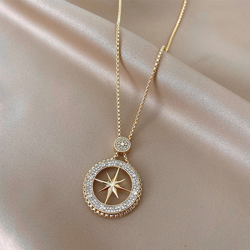 精致微镶钻八芒星项链女小众设计