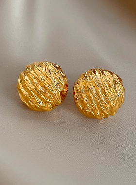 Loga.Py 小众设计核桃纹路金属耳钉女耳扣s925银针耳环时尚耳饰潮