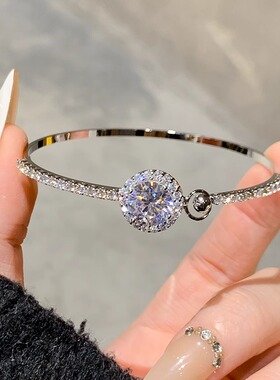 Loga.Py 大爆闪圆钻手镯女设计感素圈银色镯子手链小众满钻手环饰