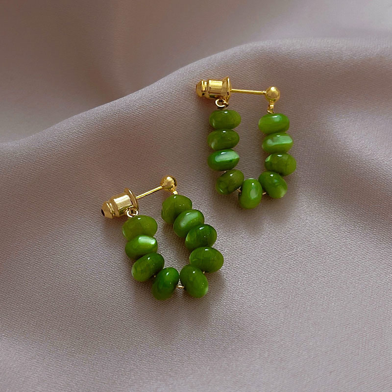 气质复古绿色猫眼石耳环