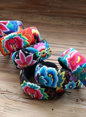 苗翎|云南民族风手镯苗银中国风手链绣花手镯女士配饰刺绣文艺