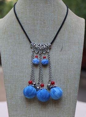 苗翎|云南民族风大理丽江蓝染扎染女士毛衣链文艺搭配服饰项链