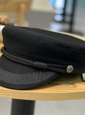 原创定制船长帽羊毛呢任达华同款海军帽水手帽子黑色大头围鸭舌帽