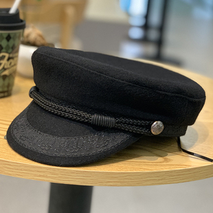 原创定制船长帽羊毛呢任达华同款海军帽水手帽子黑色大头围鸭舌帽