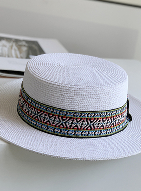草帽女夏季防晒遮阳帽民族风潮帽时尚新款礼帽海边沙滩帽出游白色