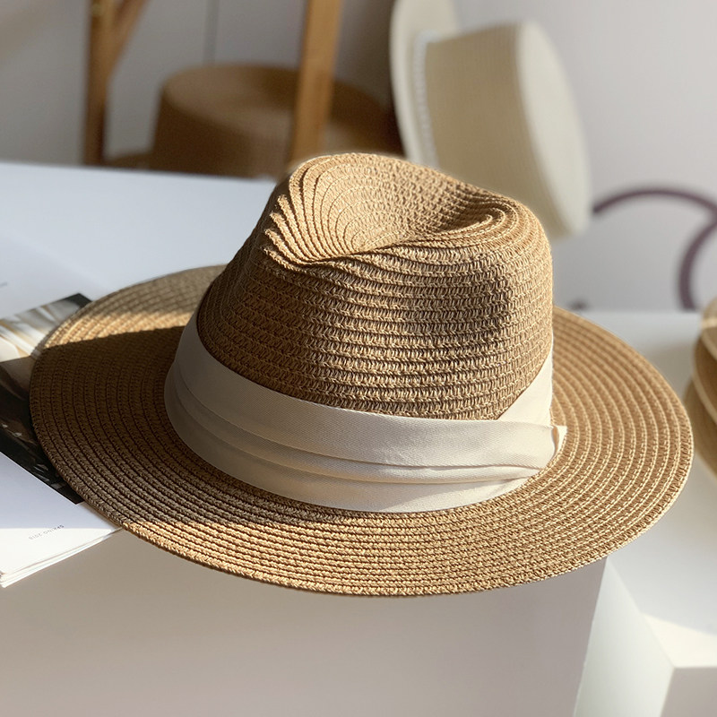 巴拿马草帽女夏季男女法式时尚沙滩海边可折叠平檐遮阳爵士礼帽子