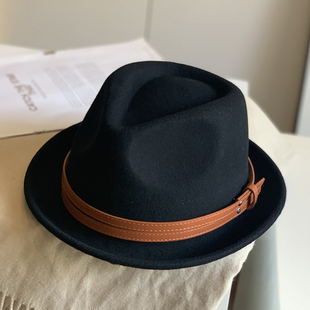 2024年春秋冬羊毛呢费多拉复古秋冬驼色纯羊毛礼帽黑色男女爵士帽