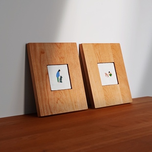 饰画 樱桃木画框挂画DIY制作陶瓷板画相框摆件装 本枝记年 瓷板画