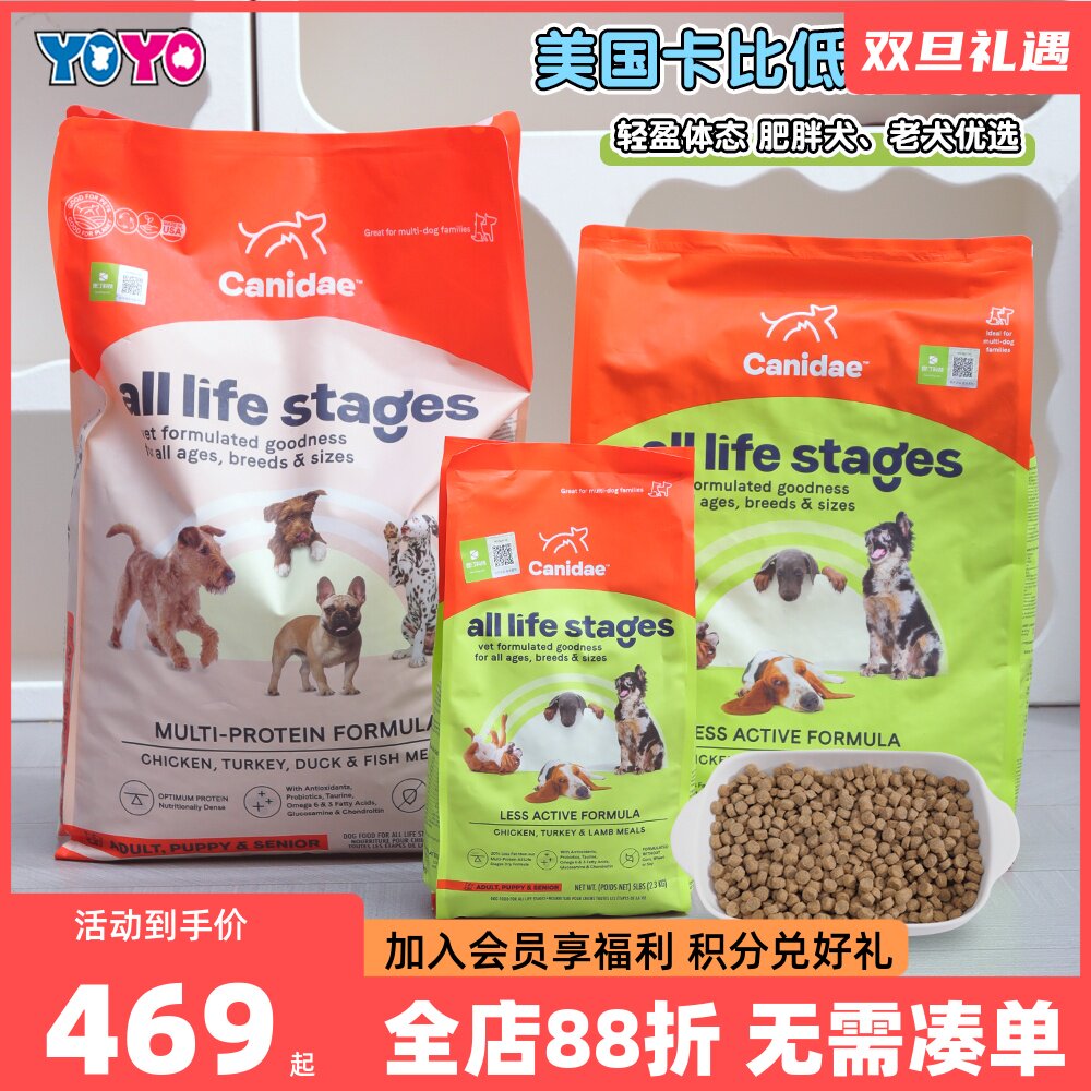 Canidae卡比美国进口狗粮低脂低热量低卡犬粮老犬适用四种肉全犬