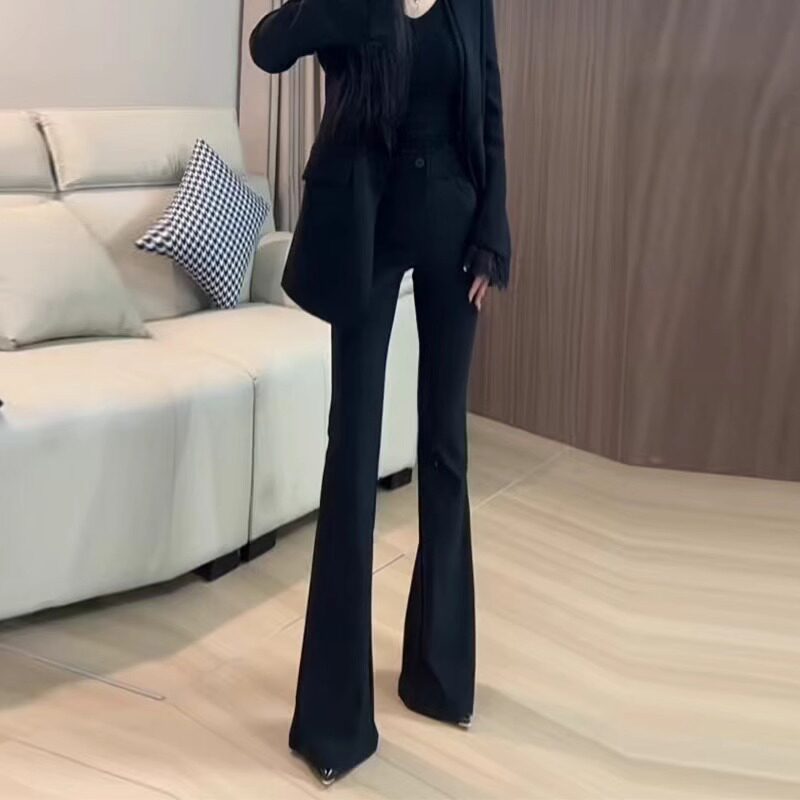 气质窄版修身微喇西装裤