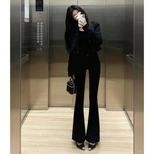 黑色时尚休闲高腰西装微喇裤