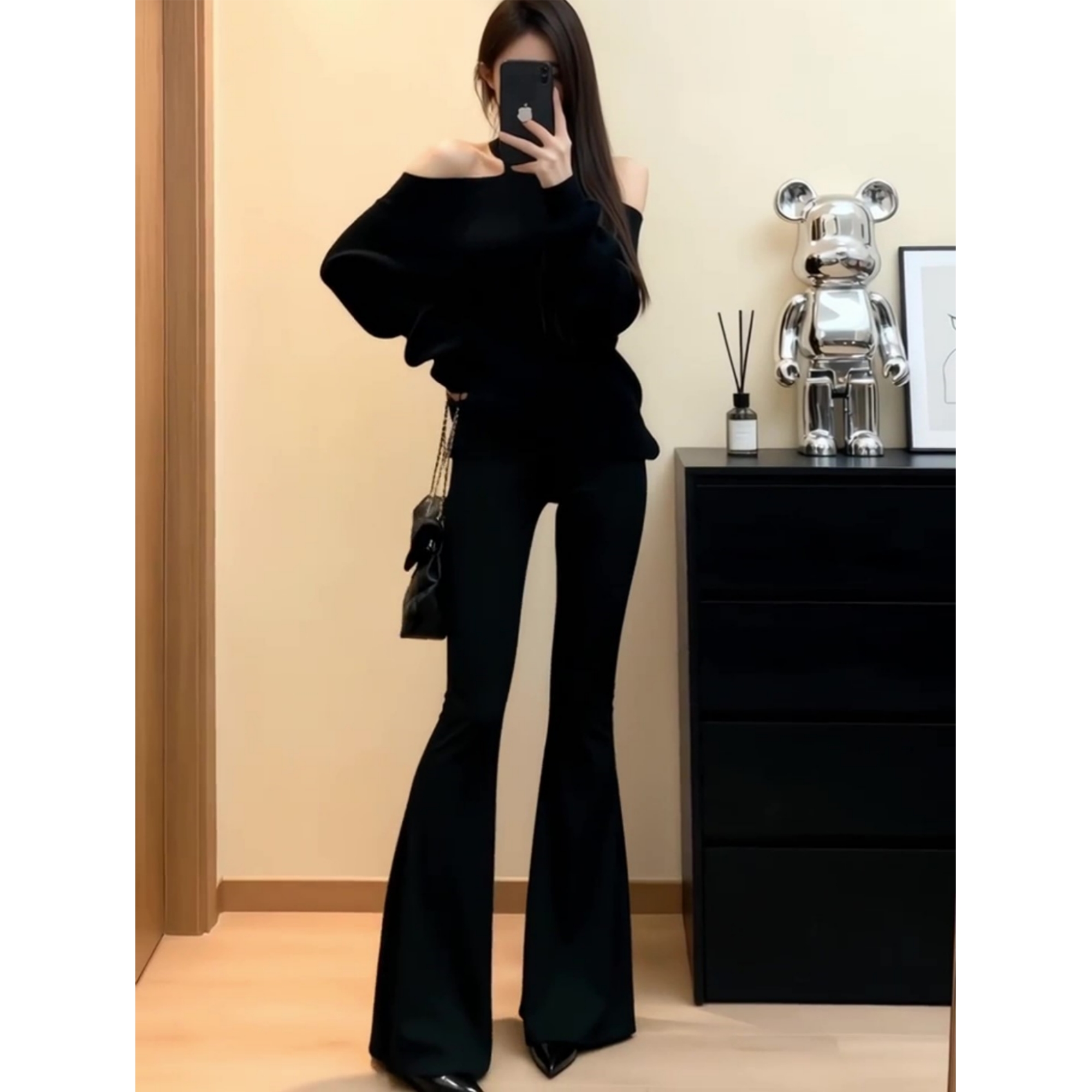 黑色高腰显瘦垂感爆款微喇裤