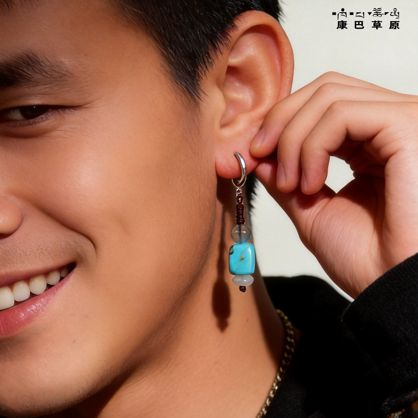 2026新款爆款绿松石耳饰男生尼泊尔藏式耳钉耳环单边耳坠月光石