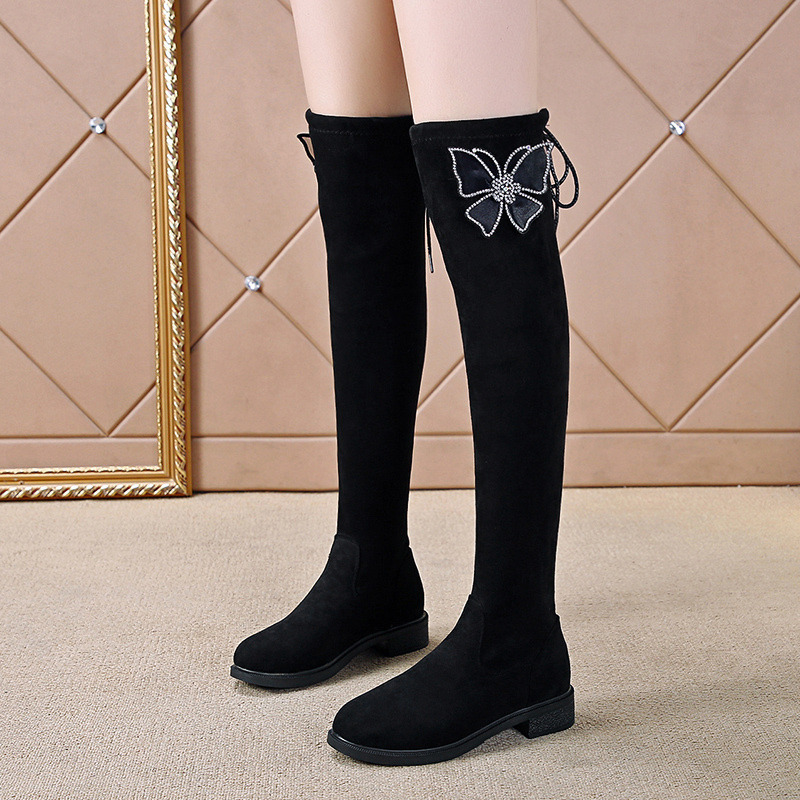 过膝长靴子女2025冬新款高弹力长靴女高筒马靴长筒靴小个子粗跟