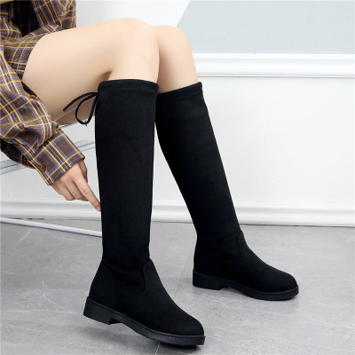 秋冬长筒靴平底小个子显瘦腿粗高筒弹力女靴长靴子瘦腿靴不过膝靴