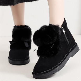 子加绒加厚平底孕妇舒适软底短靴 保暖鞋 学生雪地靴女短筒棉鞋 冬季