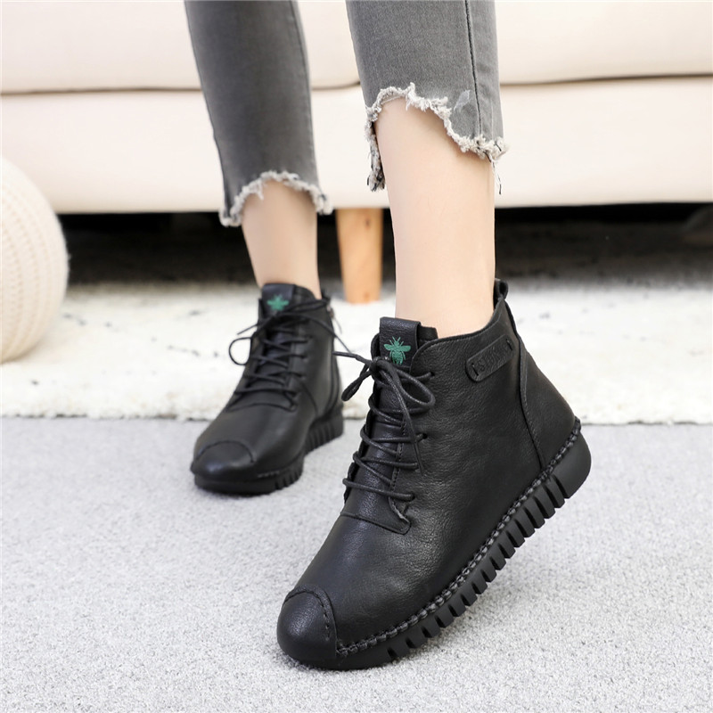 平底棉鞋平底小皮鞋妈妈鞋