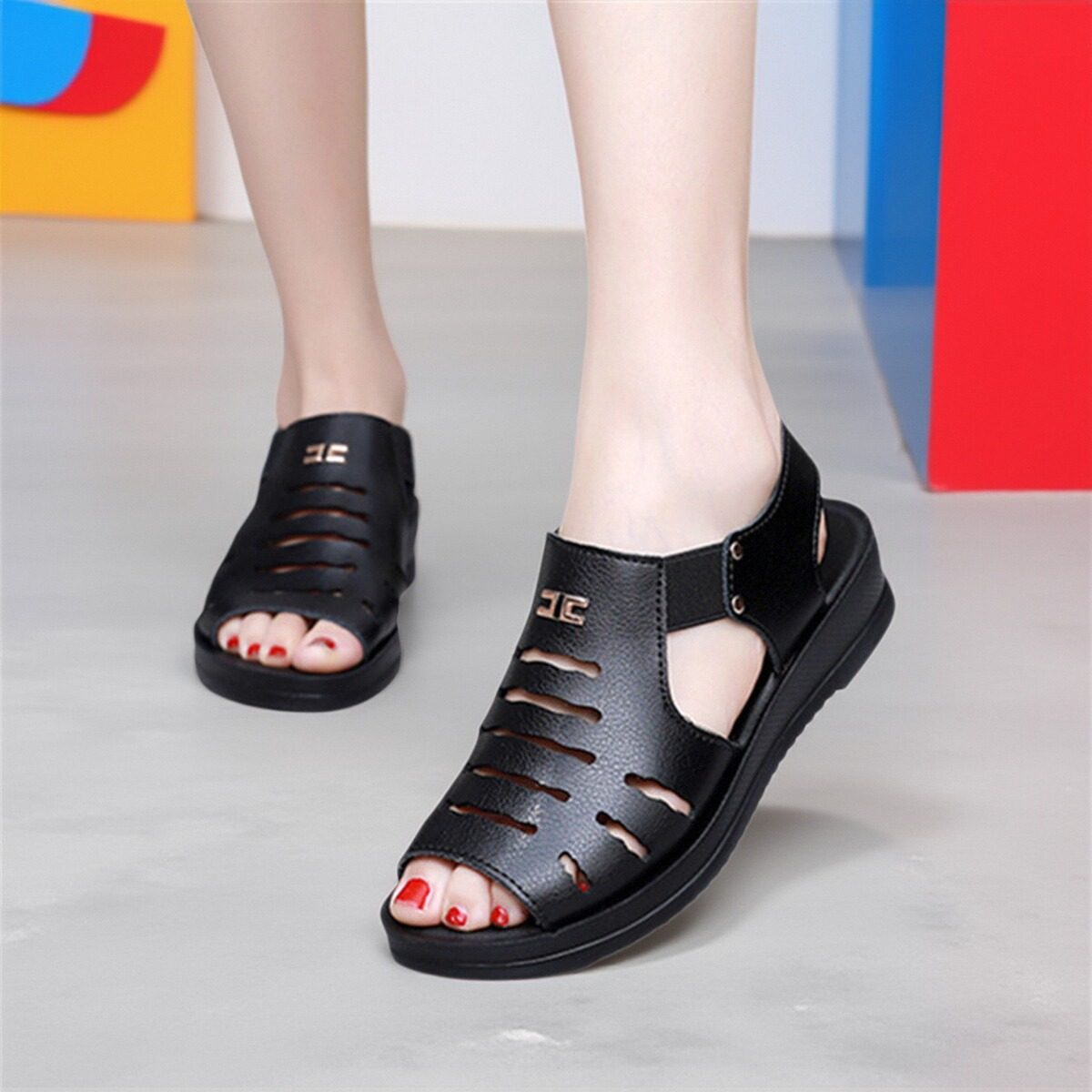 妈妈凉鞋夏女平底中老年人女士防滑软底大码加宽老人鱼嘴凉鞋女鞋,女鞋,罗马凉鞋,淘宝优惠券,粉丝福利购,淘宝优惠卷