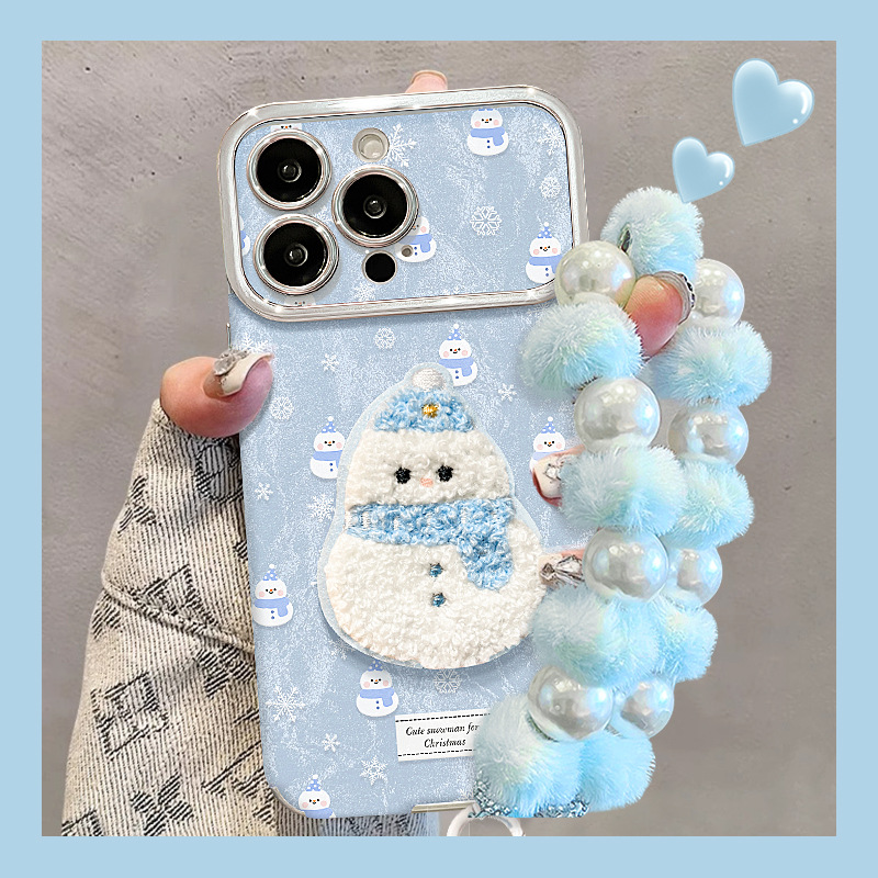 毛绒雪人挂链适用苹果16promax手机壳iphone17系列15秋冬14电镀女