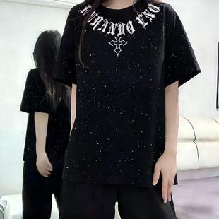 2026新款春夏天满天星短袖t恤女款潮牌美式重磅宽松显瘦女士上衣