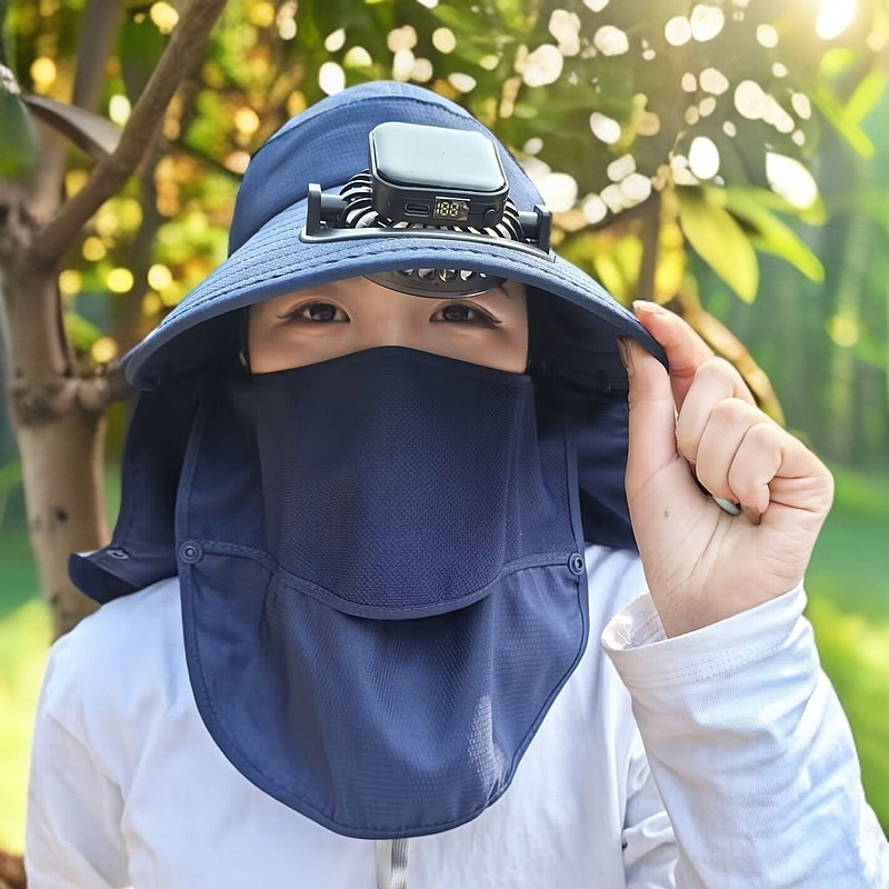 夏季太阳能可充电风扇帽子女户外采茶农活遮阳防紫外线大檐太阳帽