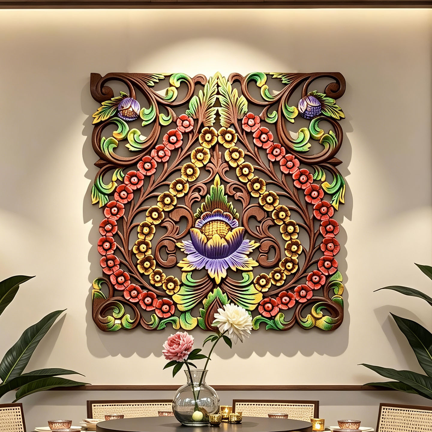 东南亚风木雕泰国柚木镂空雕花板背景墙壁饰手工雕刻创意墙壁装饰