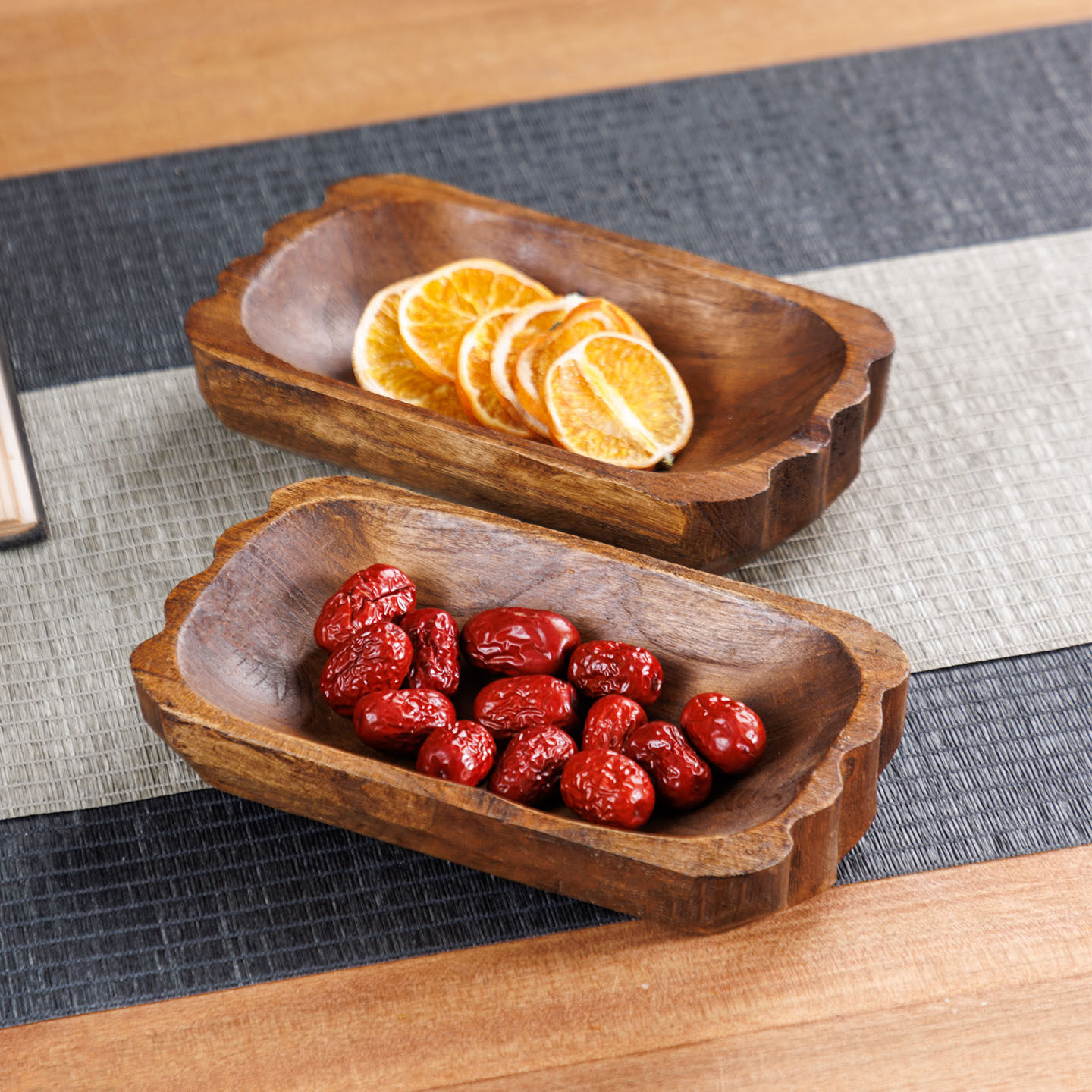 泰式东南亚风复古干果果盘托盘实木盘子木质水果盘民宿果盆装饰