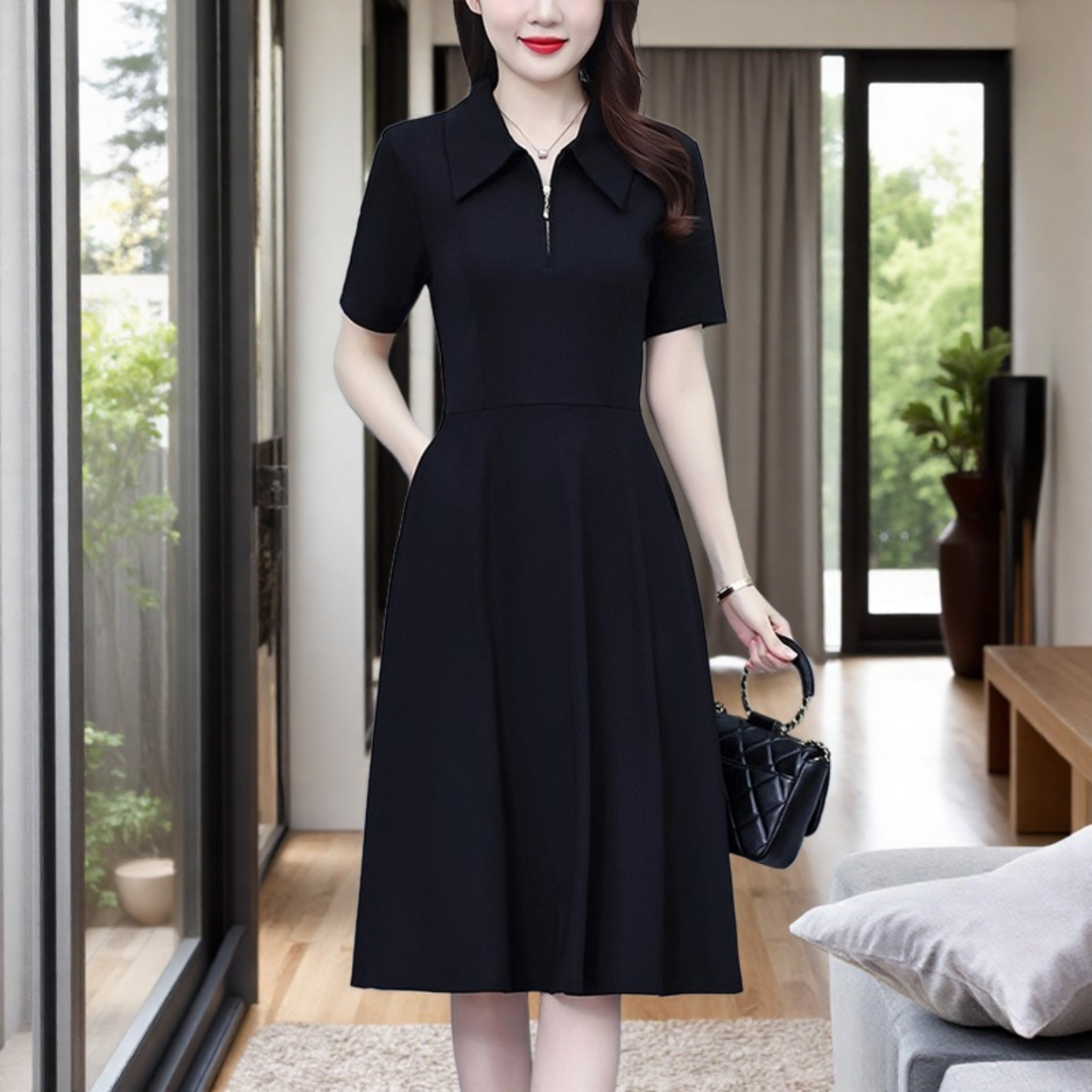 2025新爆款翻领夏季设计感连衣裙