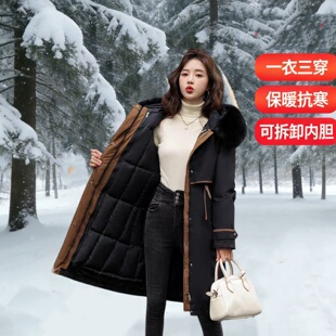 派克服女2026新款冬季活里活面可拆卸内胆加厚时尚气质羽绒棉外套