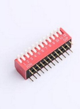 DL-12HT 拨码开关 2.54mm间距 12位 琴键式 直插侧拨长柄 红色 拨