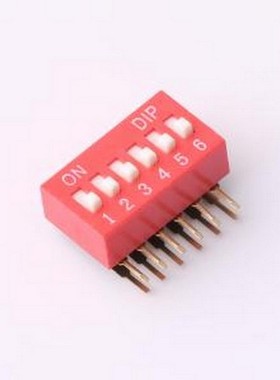 DT-06HT 拨码开关 2.54mm间距 6位 琴键式 90度弯插侧拨凸柄 红色