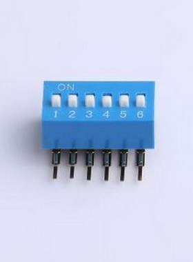 DA-6-B-T 拨码开关 2.54mm间距 6位 琴键式 90度弯插侧拨 蓝色 拨