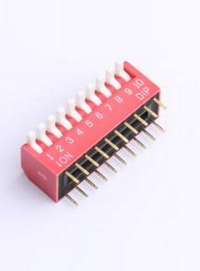 DL-10HT 拨码开关 2.54mm间距 10位 琴键式 直插侧拨长柄 红色 拨