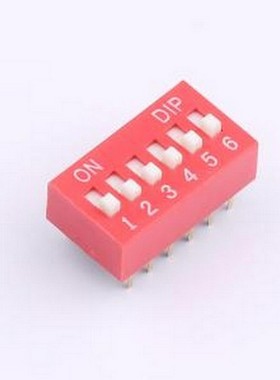 DR-06HT 拨码开关 2.54mm间距 6位 琴键式 直插平拨凸柄 红色 拨