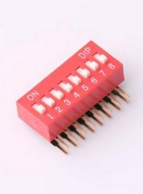 DT-08HT 拨码开关 2.54mm间距 8位 琴键式 90度弯插侧拨凸柄 红色